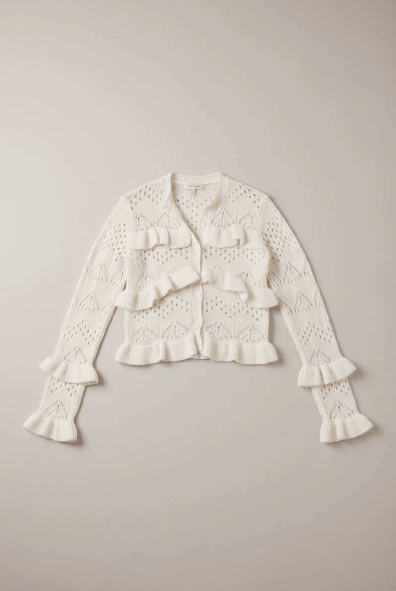 Shop The Ragged Priest The Ragged Priest Delicate Pointelle Frill Cardigan Cardigan for women – premium loungewear and festival fashion at Spoiled Brat