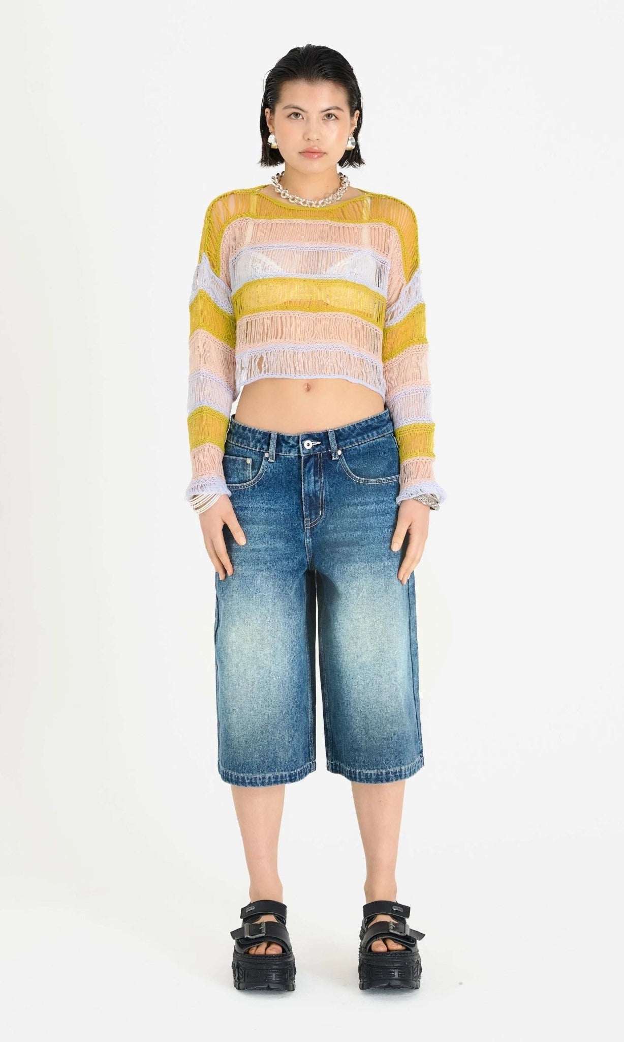 Shop The Ragged Priest The Ragged Priest Dirty Wash Atomic Jorts Shorts Shorts for women – premium loungewear and festival fashion at Spoiled Brat