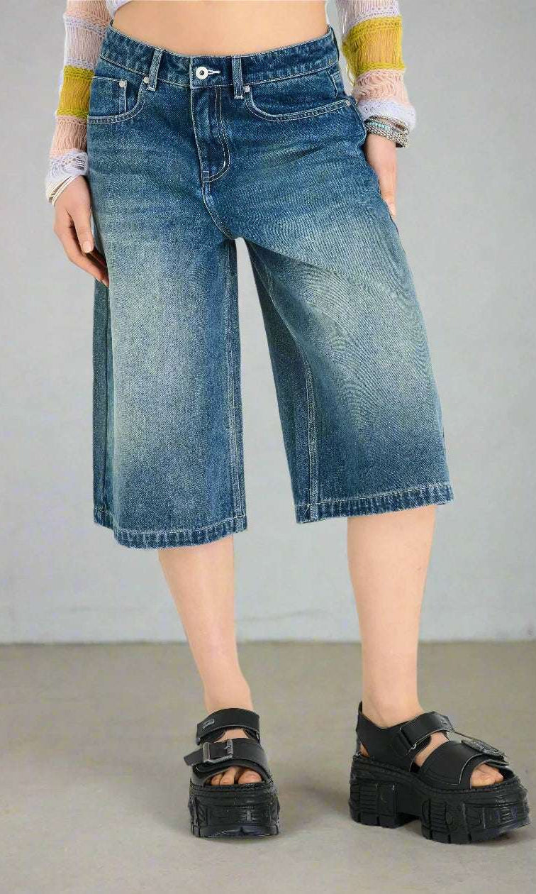 Shop The Ragged Priest The Ragged Priest Dirty Wash Atomic Jorts Shorts Shorts for women – premium loungewear and festival fashion at Spoiled Brat