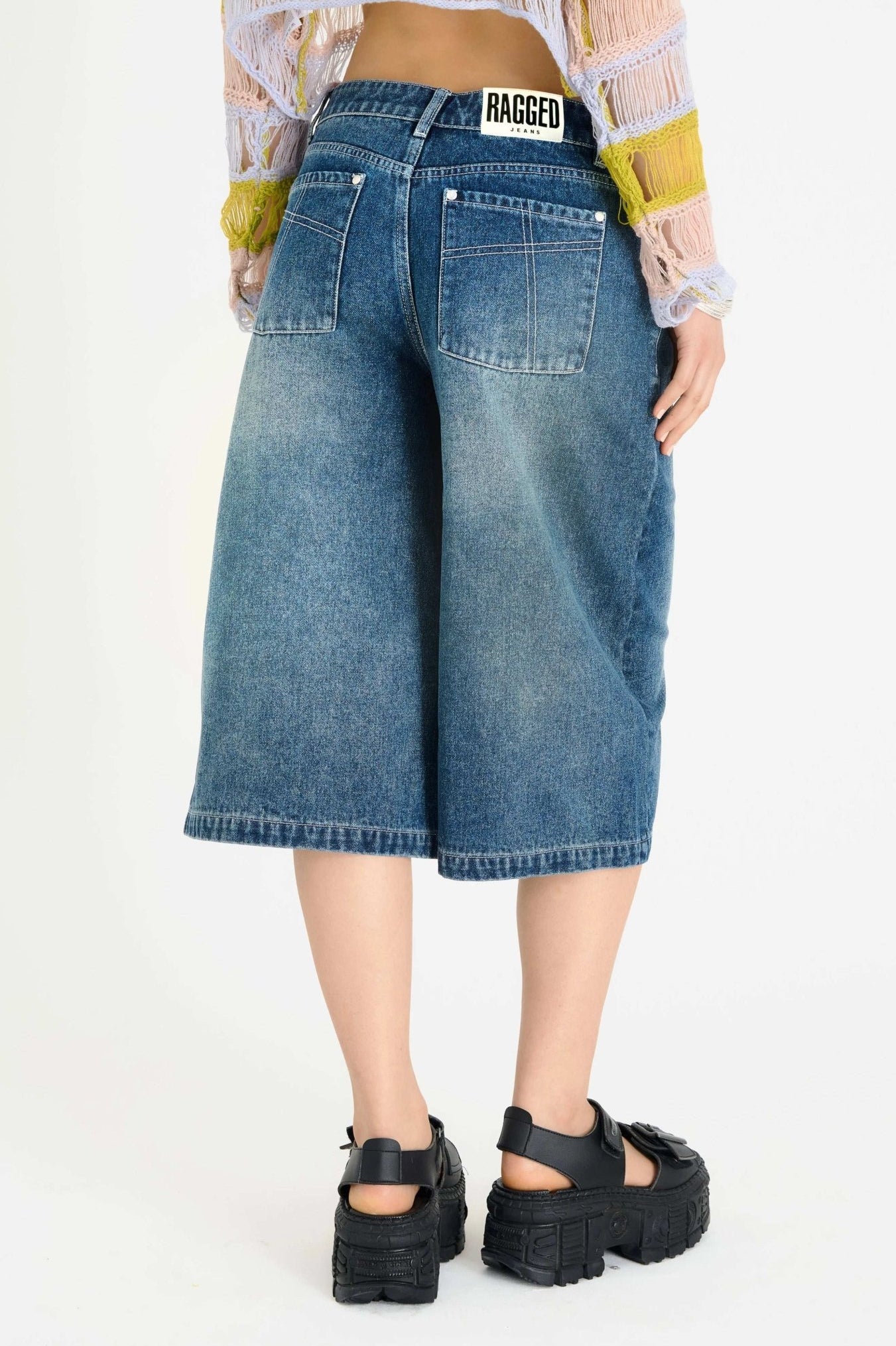 Shop The Ragged Priest The Ragged Priest Dirty Wash Atomic Jorts Shorts Shorts for women – premium loungewear and festival fashion at Spoiled Brat