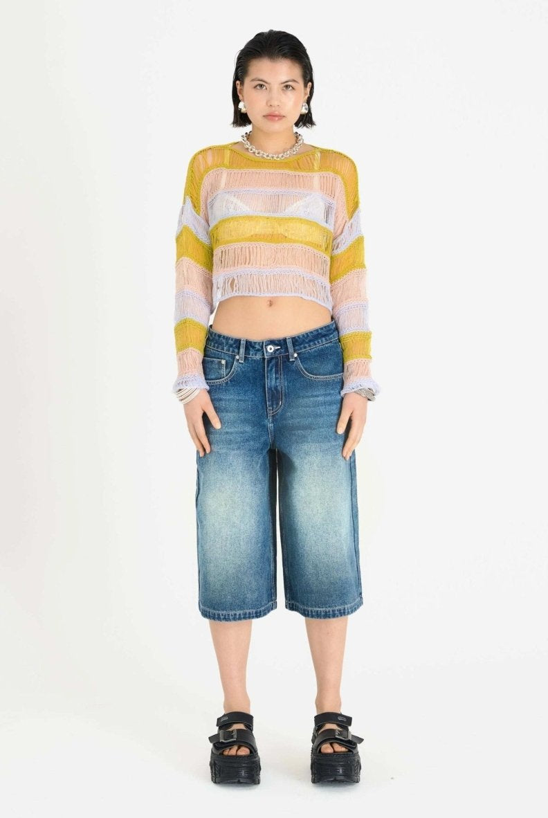 Shop The Ragged Priest The Ragged Priest Dirty Wash Atomic Jorts Shorts Shorts for women – premium loungewear and festival fashion at Spoiled Brat