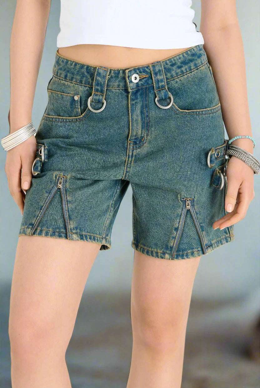 Shop The Ragged Priest The Ragged Priest Dirty Wash Bondage Dad Shorts Shorts for women – premium loungewear and festival fashion at Spoiled Brat