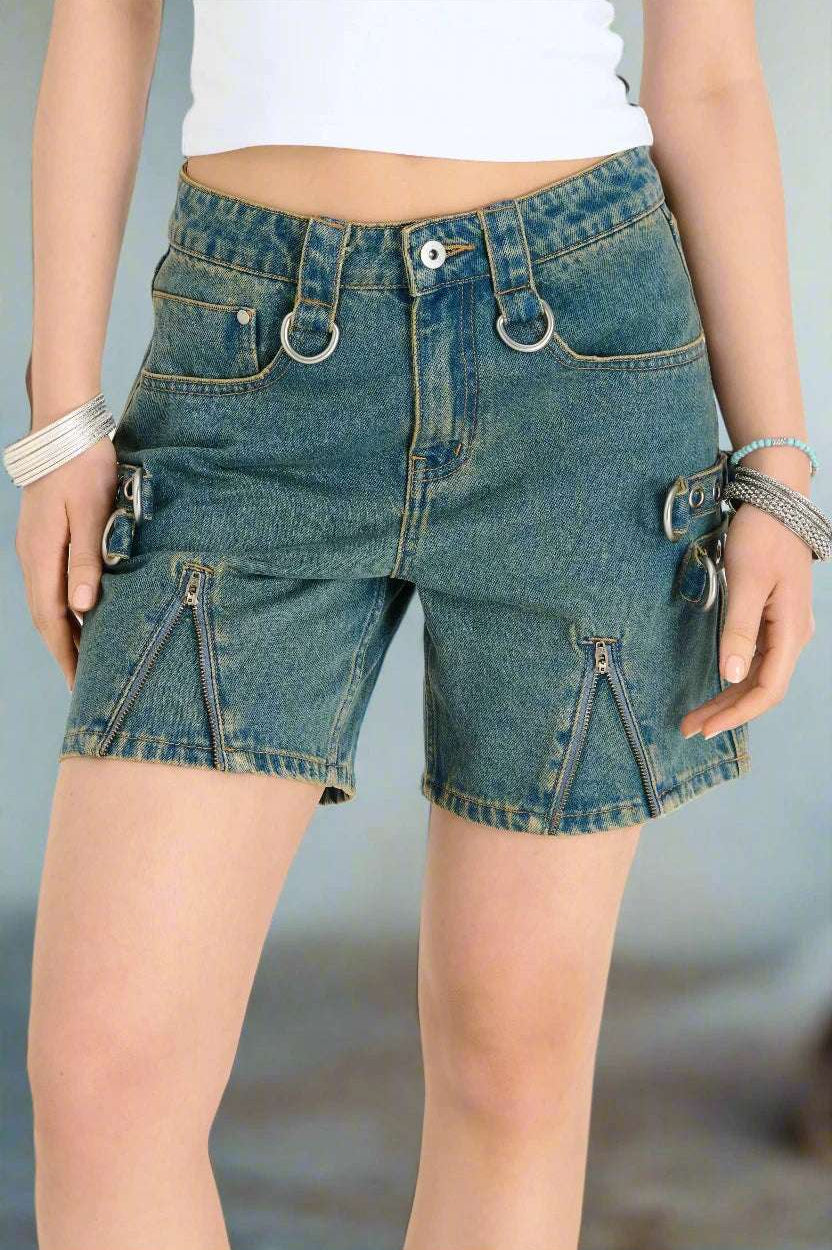 Shop The Ragged Priest The Ragged Priest Dirty Wash Bondage Dad Shorts Shorts for women – premium loungewear and festival fashion at Spoiled Brat