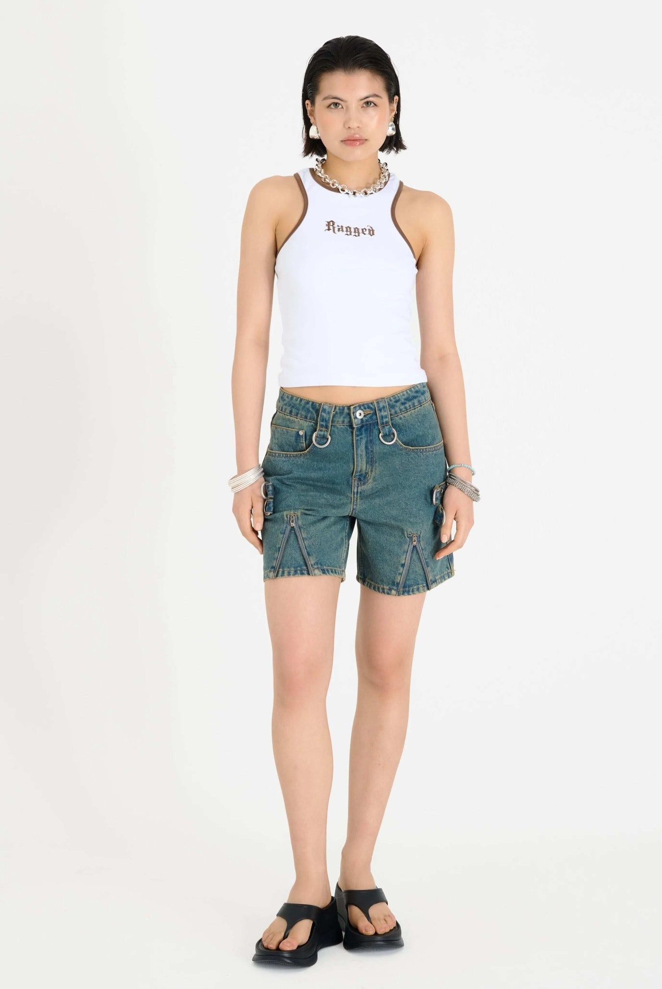 Shop The Ragged Priest The Ragged Priest Dirty Wash Bondage Dad Shorts Shorts for women – premium loungewear and festival fashion at Spoiled Brat