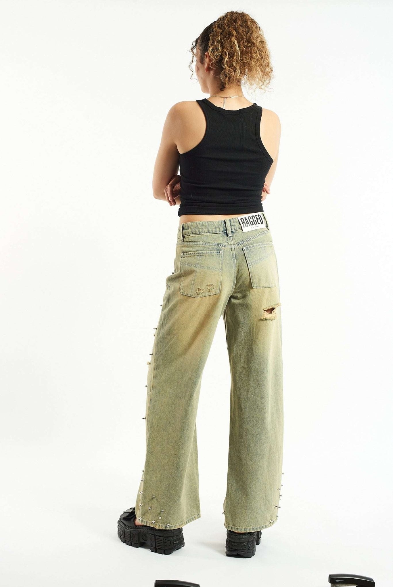 Shop The Ragged Priest The Ragged Priest Dirty Wash Distressed Release Stud Jeans Boyfriend Jeans for women – premium loungewear and festival fashion at Spoiled Brat