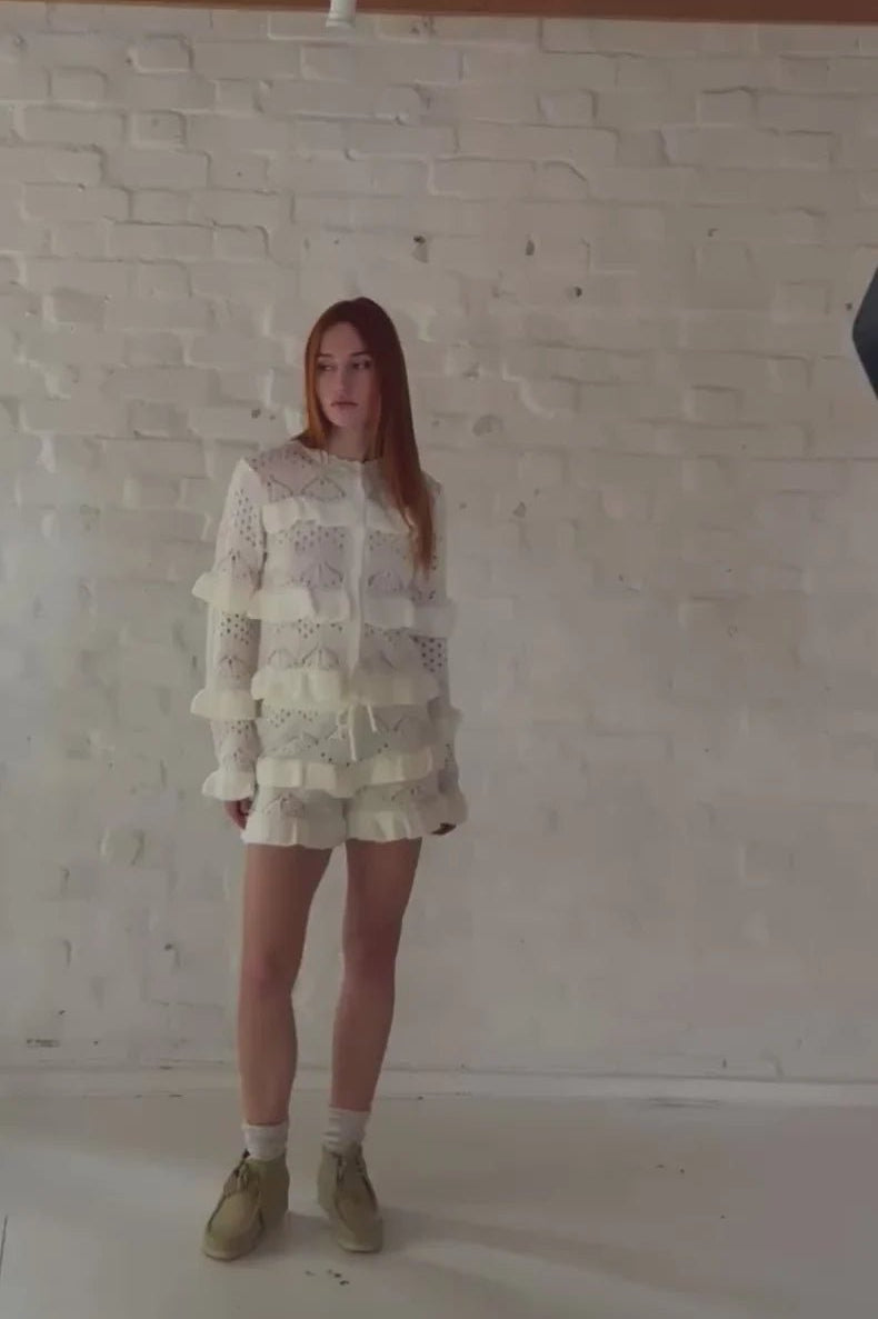 Shop The Ragged Priest The Ragged Priest Gentle Pointelle Frill Shorts Shorts for women – premium loungewear and festival fashion at Spoiled Brat