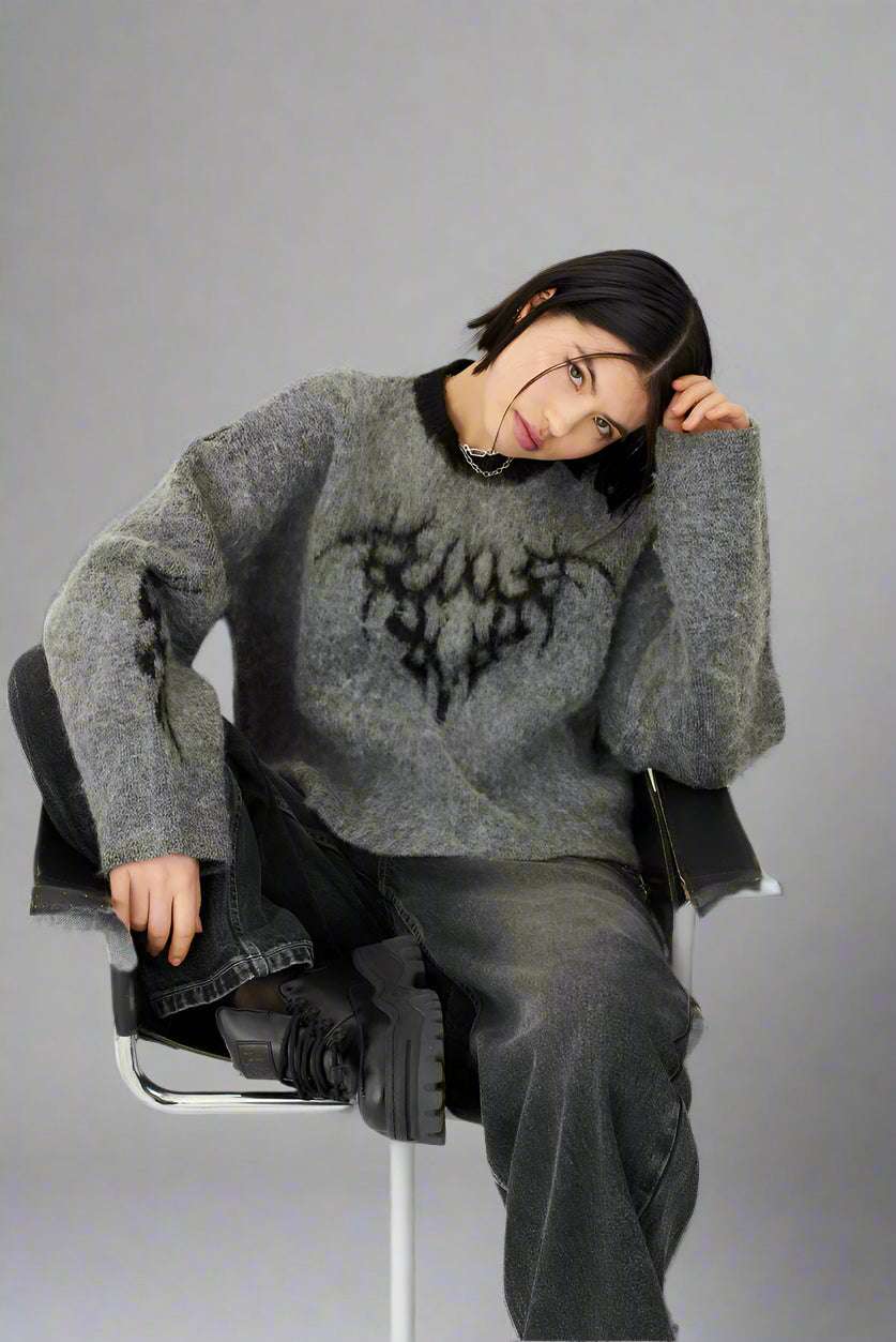 The Ragged Priest Idol Graphic Knit Jumper by The Ragged Priest – Sweater – Gray | Spoiled Brat UK
