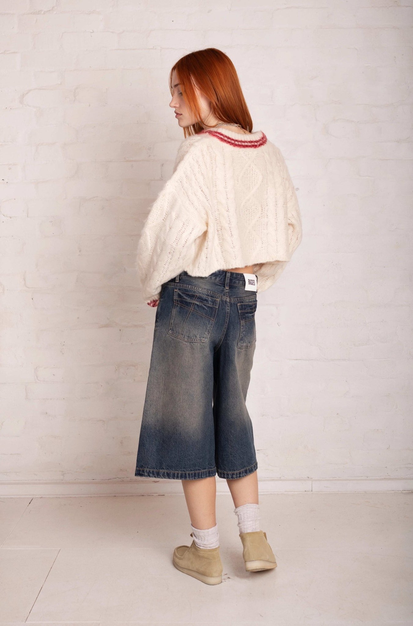 Shop The Ragged Priest The Ragged Priest Load Varsity Crop Cable Knit Jumper Jumper for women – premium loungewear and festival fashion at Spoiled Brat