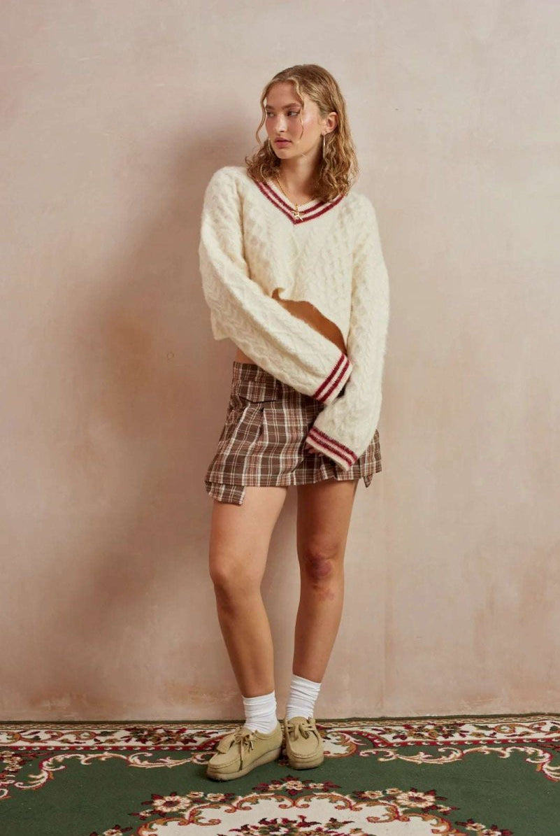 Shop The Ragged Priest The Ragged Priest Load Varsity Crop Cable Knit Jumper Jumper for women – premium loungewear and festival fashion at Spoiled Brat