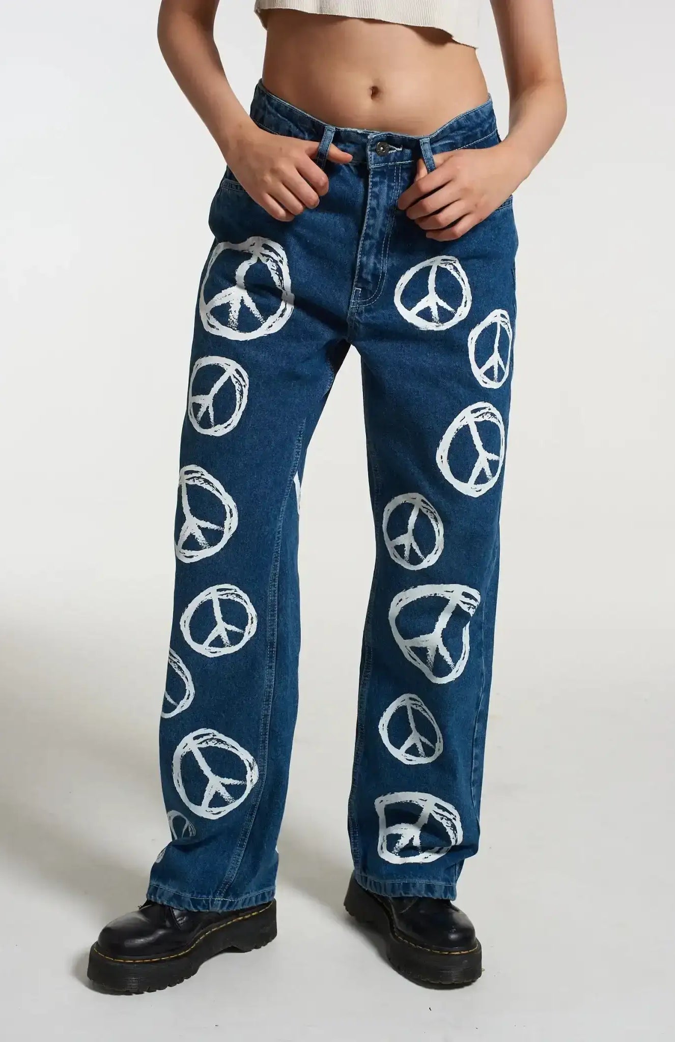 The Ragged Priest Peace Printed Dad Jeans as seen on Chloe Sims Boyfriend Jeans by The Ragged Priest as seen on celebrities