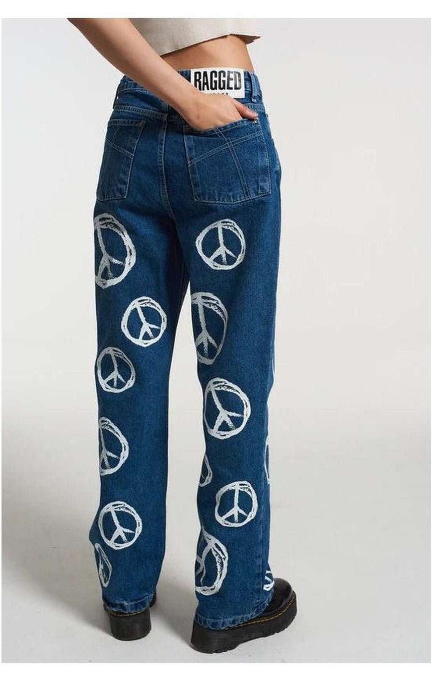 The Ragged Priest Peace Printed Dad Jeans as seen on Chloe Sims Boyfriend Jeans by The Ragged Priest as seen on celebrities
