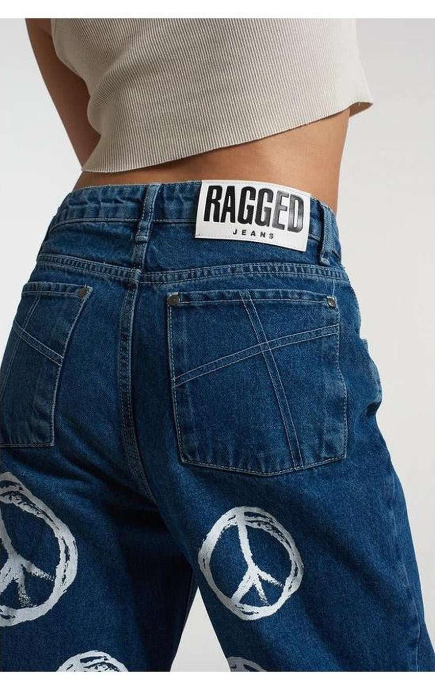 The Ragged Priest Peace Printed Dad Jeans as seen on Chloe Sims Boyfriend Jeans by The Ragged Priest as seen on celebrities