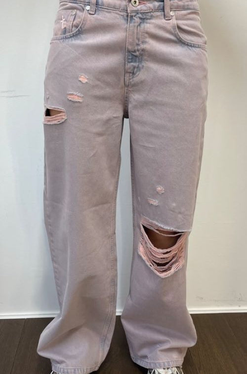 Shop The Ragged Priest The Ragged Priest Pink Wash Distressed Release Jeans Boyfriend Jeans for women – premium loungewear and festival fashion at Spoiled Brat