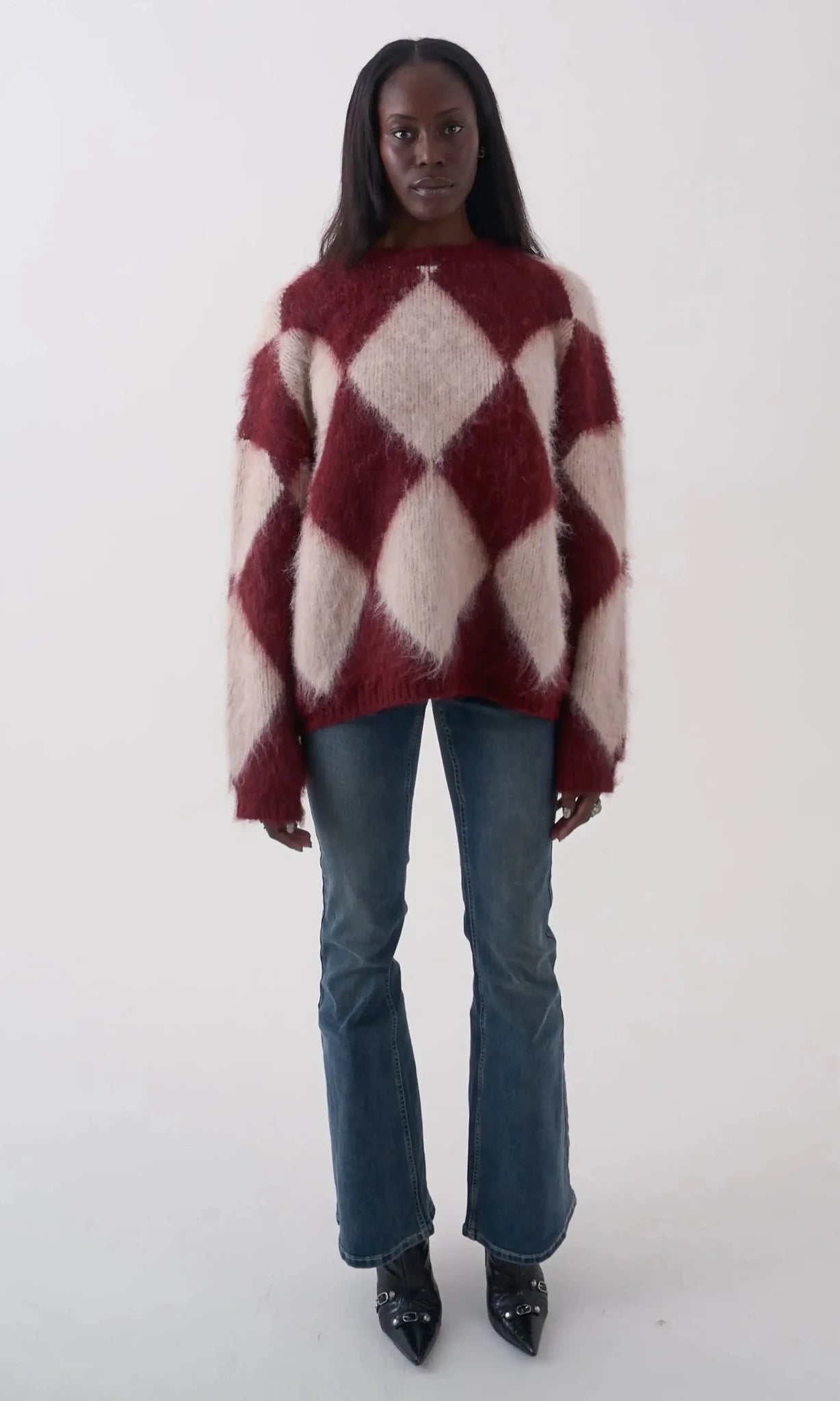 The Ragged Priest Rook Oversized Diamond Knit Jumper by The Ragged Priest – Jumper – Red | Spoiled Brat UK