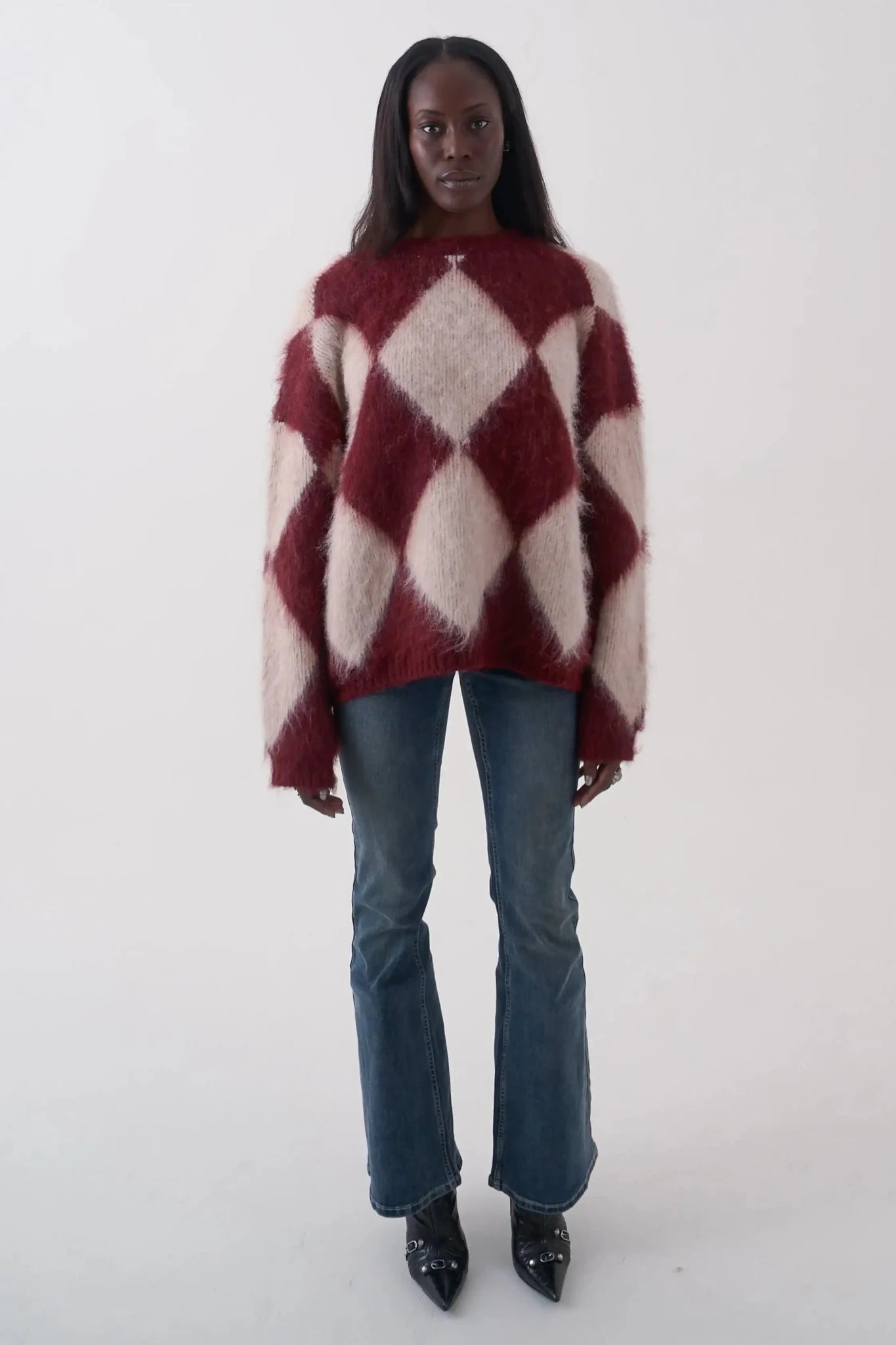 The Ragged Priest Rook Oversized Diamond Knit Jumper by The Ragged Priest – Jumper – Red | Spoiled Brat UK