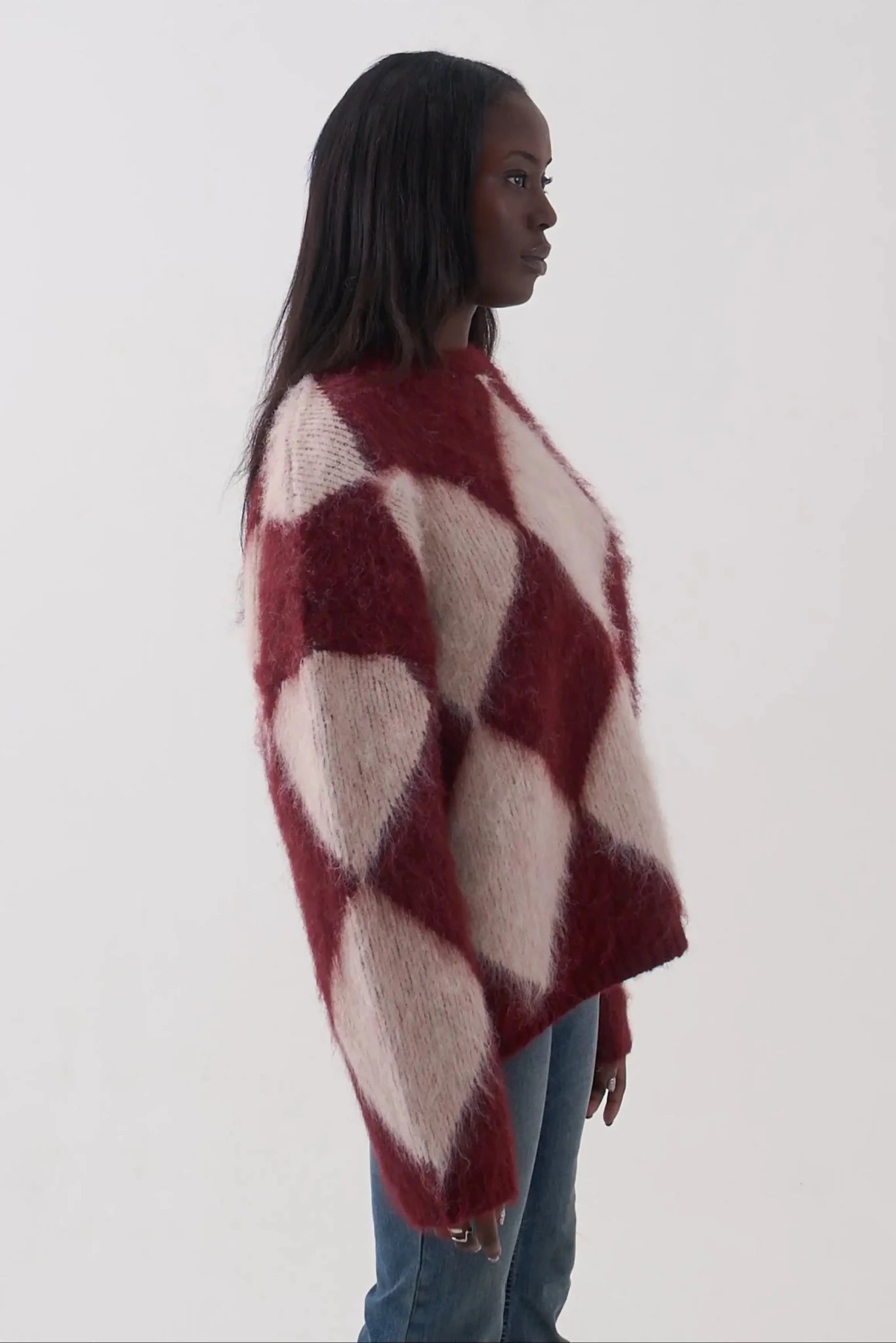 The Ragged Priest Rook Oversized Diamond Knit Jumper by The Ragged Priest – Jumper – Red | Spoiled Brat UK