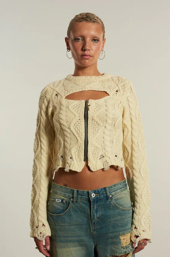 Shop The Ragged Priest The Ragged Priest Saint Zip Cable Knit Jumper Knit Jumper for women – premium loungewear and festival fashion at Spoiled Brat