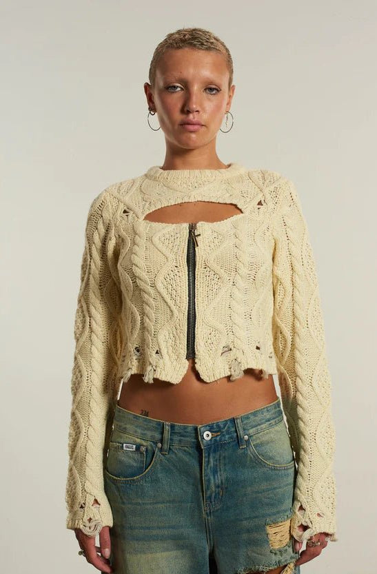 Shop The Ragged Priest The Ragged Priest Saint Zip Cable Knit Jumper Knit Jumper for women – premium loungewear and festival fashion at Spoiled Brat