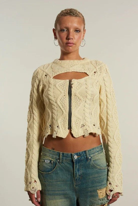 Shop The Ragged Priest The Ragged Priest Saint Zip Cable Knit Jumper Knit Jumper for women – premium loungewear and festival fashion at Spoiled Brat