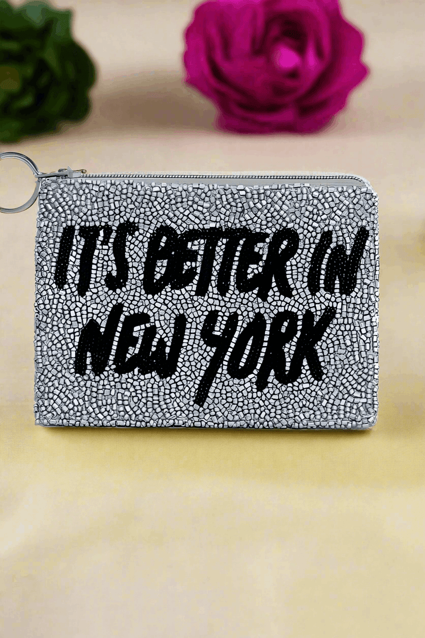 Tiana Designs Hand Beaded Its Better in New York Coin Purse by Tiana New York – Purse – Silver | Spoiled Brat UK