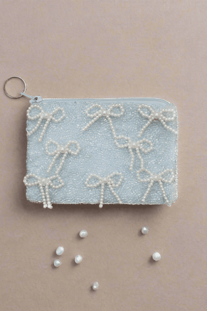 Tiana Designs Hand Beaded Pearl Bows Coin Purse by Tiana New York – Purse – Blue | Spoiled Brat UK