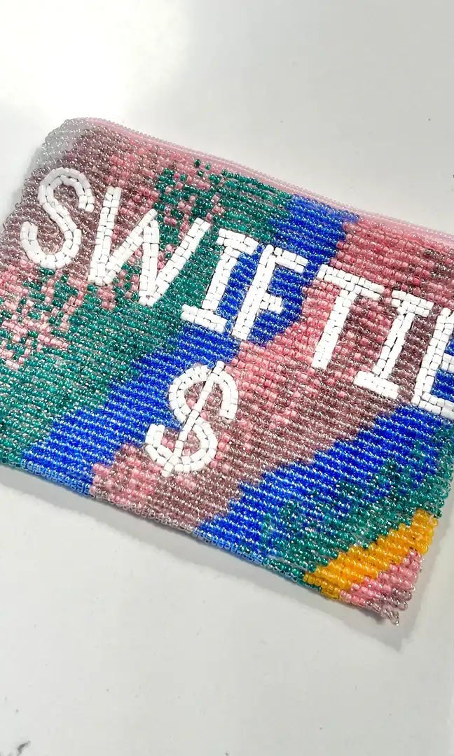 Shop Tiana New York Tiana Designs Hand Beaded Rainbow SWIFTIE Coin Purse Purse for women – premium loungewear and festival fashion at Spoiled Brat