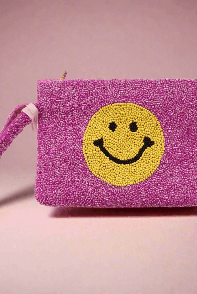 Shop Tiana New York Tiana Designs Hand Beaded Smiley Coin Purse Wristlet Handbag for women – premium loungewear and festival fashion at Spoiled Brat