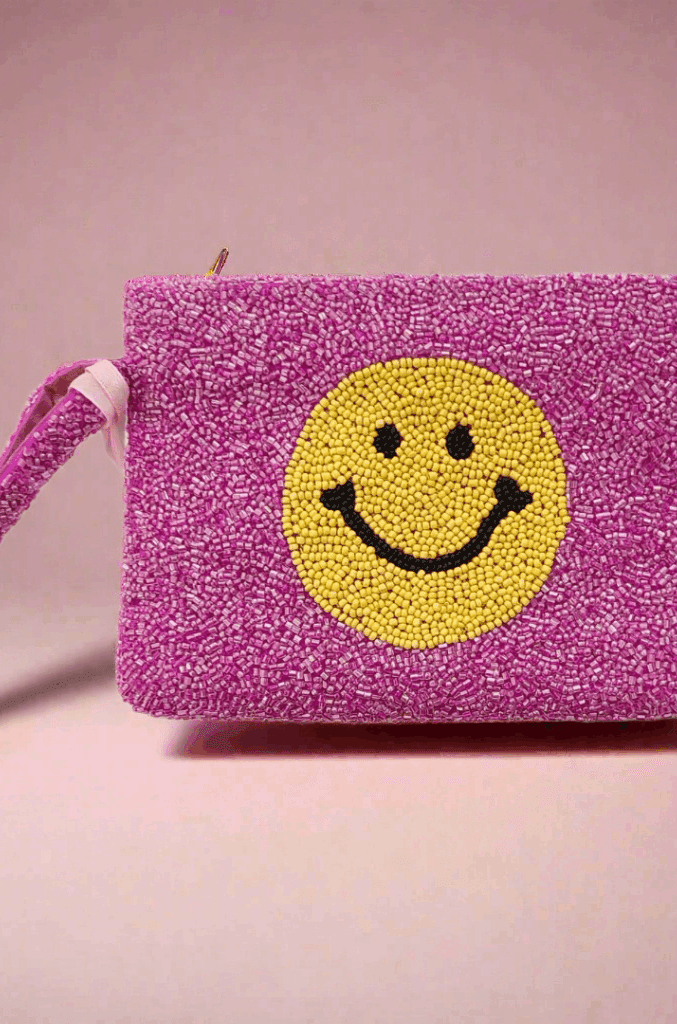 Shop Tiana New York Tiana Designs Hand Beaded Smiley Coin Purse Wristlet Handbag for women – premium loungewear and festival fashion at Spoiled Brat