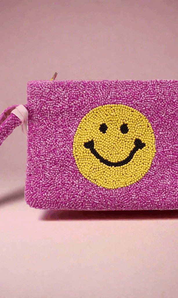 Shop Tiana New York Tiana Designs Hand Beaded Smiley Coin Purse Wristlet Handbag for women – premium loungewear and festival fashion at Spoiled Brat