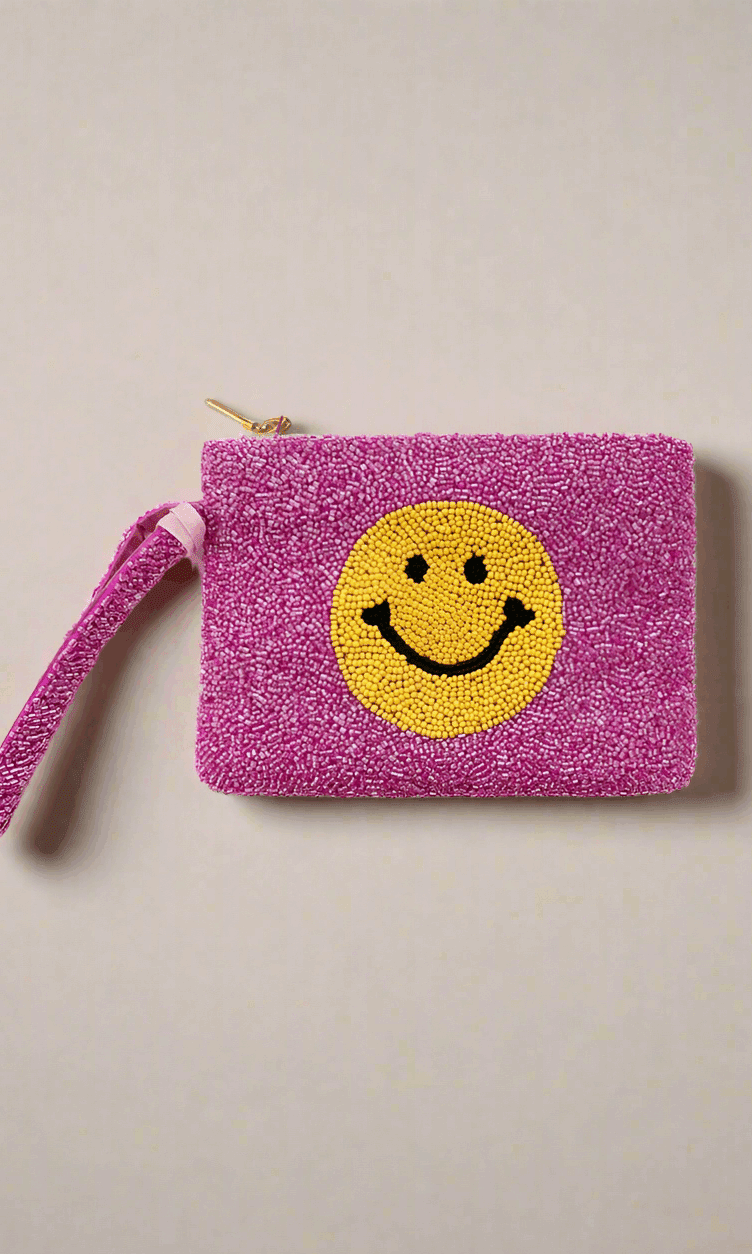 Shop Tiana New York Tiana Designs Hand Beaded Smiley Coin Purse Wristlet Handbag for women – premium loungewear and festival fashion at Spoiled Brat