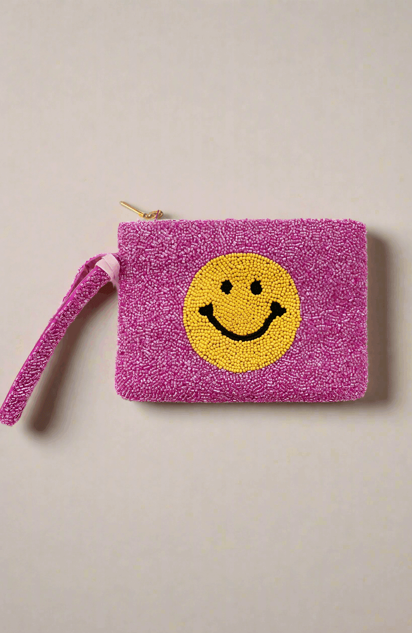 Shop Tiana New York Tiana Designs Hand Beaded Smiley Coin Purse Wristlet Handbag for women – premium loungewear and festival fashion at Spoiled Brat