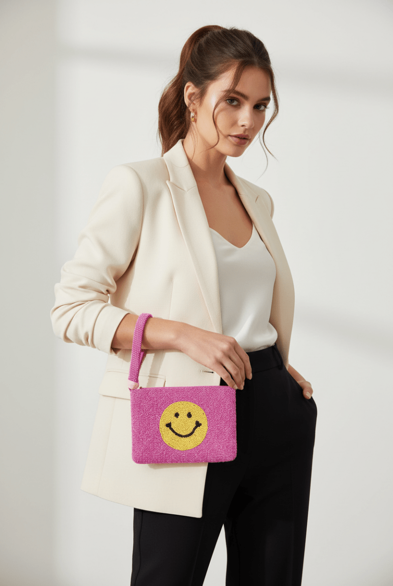 Shop Tiana New York Tiana Designs Hand Beaded Smiley Coin Purse Wristlet Handbag for women – premium loungewear and festival fashion at Spoiled Brat