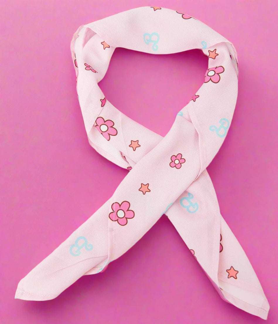 Shop Unique Vintage Barbie X Unique Vintage 1970s Pink Barbie Print Hair Scarf Scarf for women – premium loungewear and festival fashion at Spoiled Brat