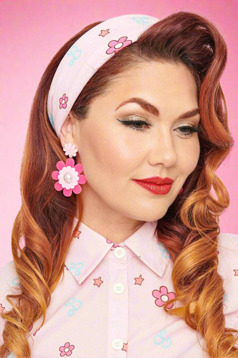 Shop Unique Vintage Barbie X Unique Vintage 1970s Pink Barbie Print Hair Scarf Scarf for women – premium loungewear and festival fashion at Spoiled Brat