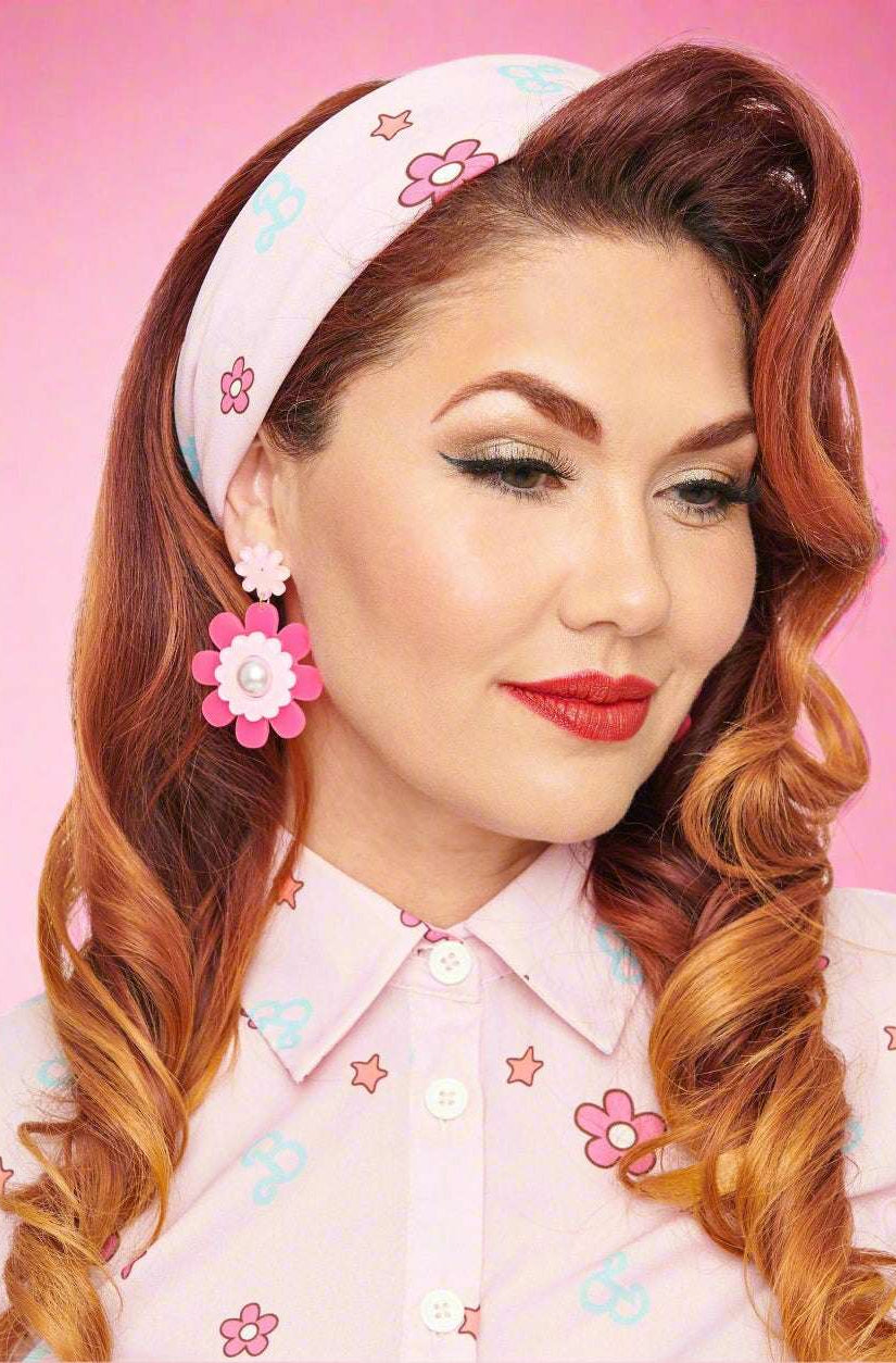 Shop Unique Vintage Barbie X Unique Vintage 1970s Pink Barbie Print Hair Scarf Scarf for women – premium loungewear and festival fashion at Spoiled Brat