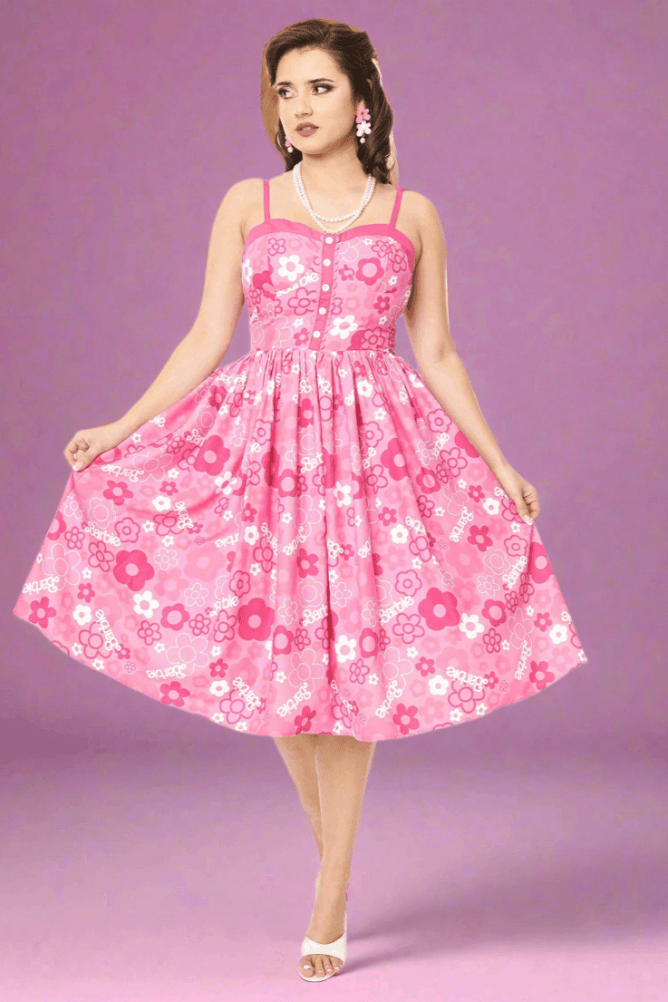 Shop Unique Vintage Barbie X Unique Vintage Pink Barbie Print Swing Dress Dress for women – premium loungewear and festival fashion at Spoiled Brat