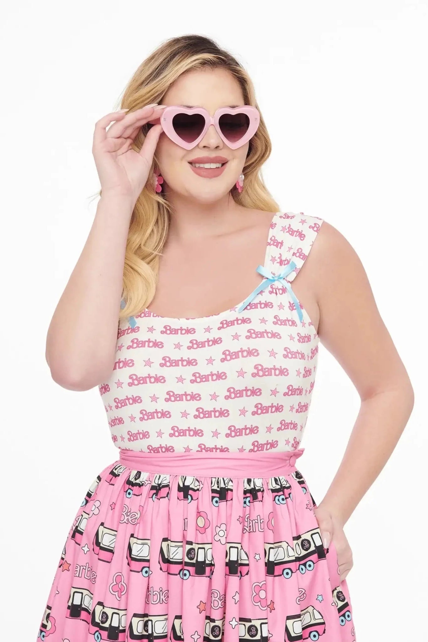 Shop Unique Vintage Barbie X Unique Vintage White & Pink Barbie Print Tank Top Cami Top for women – premium loungewear and festival fashion at Spoiled Brat