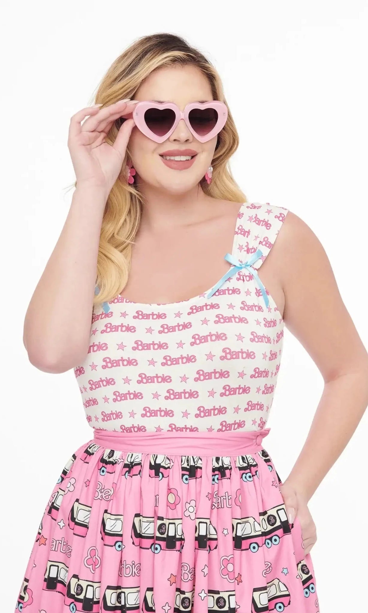 Shop Unique Vintage Barbie X Unique Vintage White & Pink Barbie Print Tank Top Cami Top for women – premium loungewear and festival fashion at Spoiled Brat