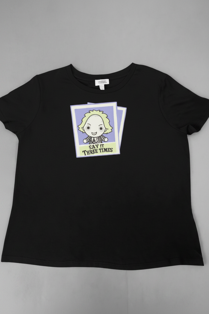 Shop Unique Vintage Beetlejuice X Unique Vintage Black Beetlejuice Polaroid Fitted Tee T-Shirt for women – premium loungewear and festival fashion at Spoiled Brat