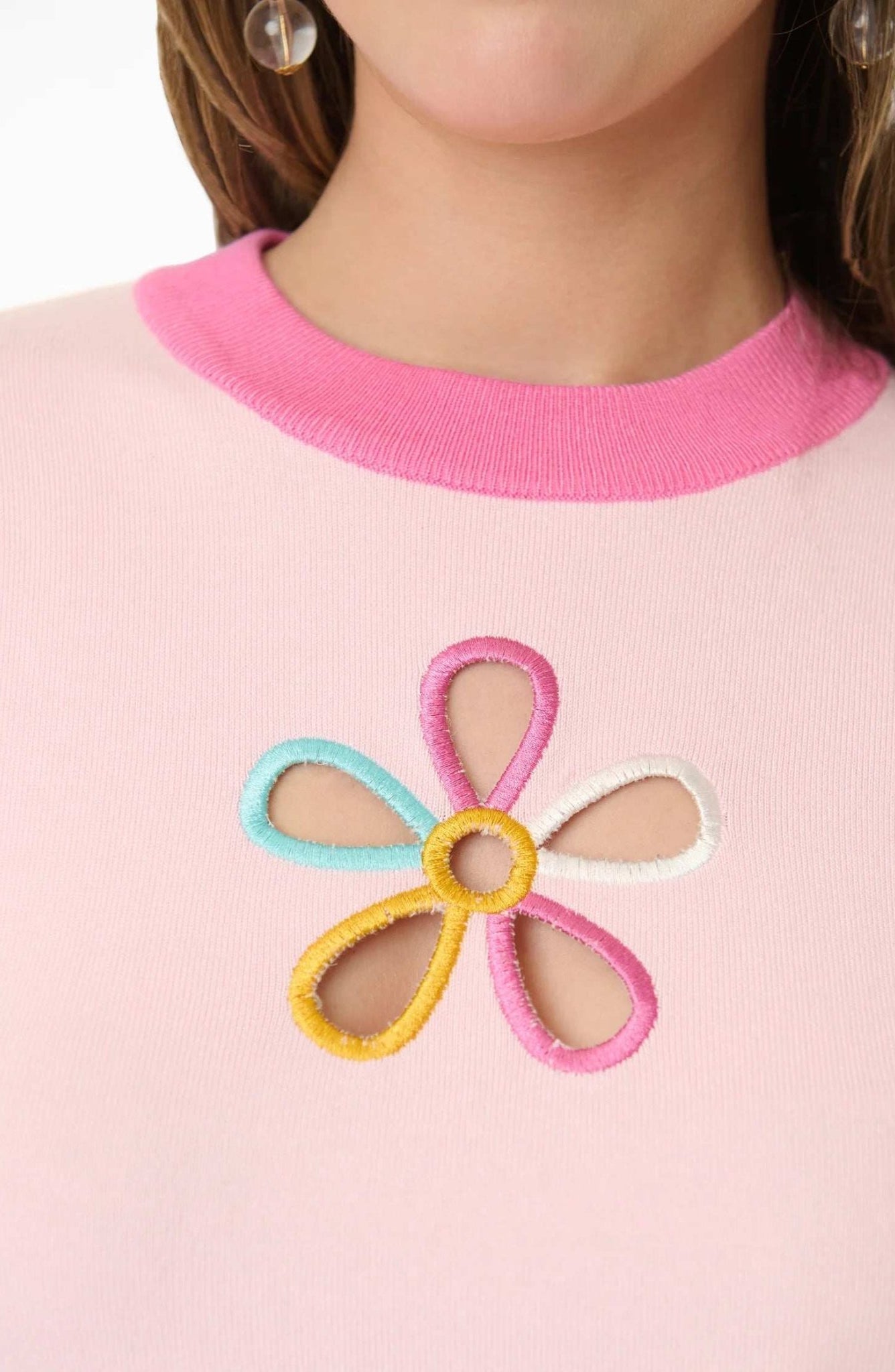 Shop Unique Vintage Smak Parlour Pink & Rainbow Flower Cutout Sweater Top for women – premium loungewear and festival fashion at Spoiled Brat