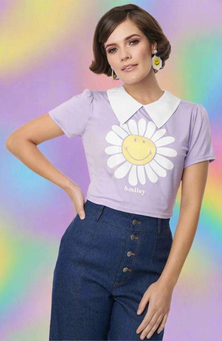 Unique Vintage x Smiley® Purple Flower Tee Top Top by Unique Vintage as seen on celebrities
