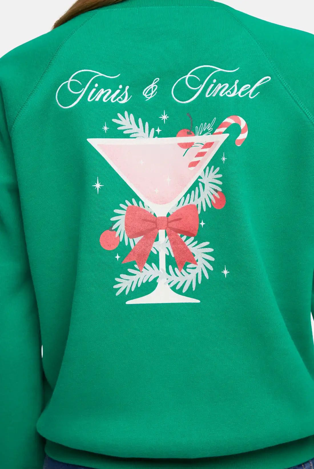 Shop Wildfox Wildfox Christmas Tinis & Tinsel Keely Raglan Sweatshirt Hooded Sweatshirt for women – premium loungewear and festival fashion at Spoiled Brat