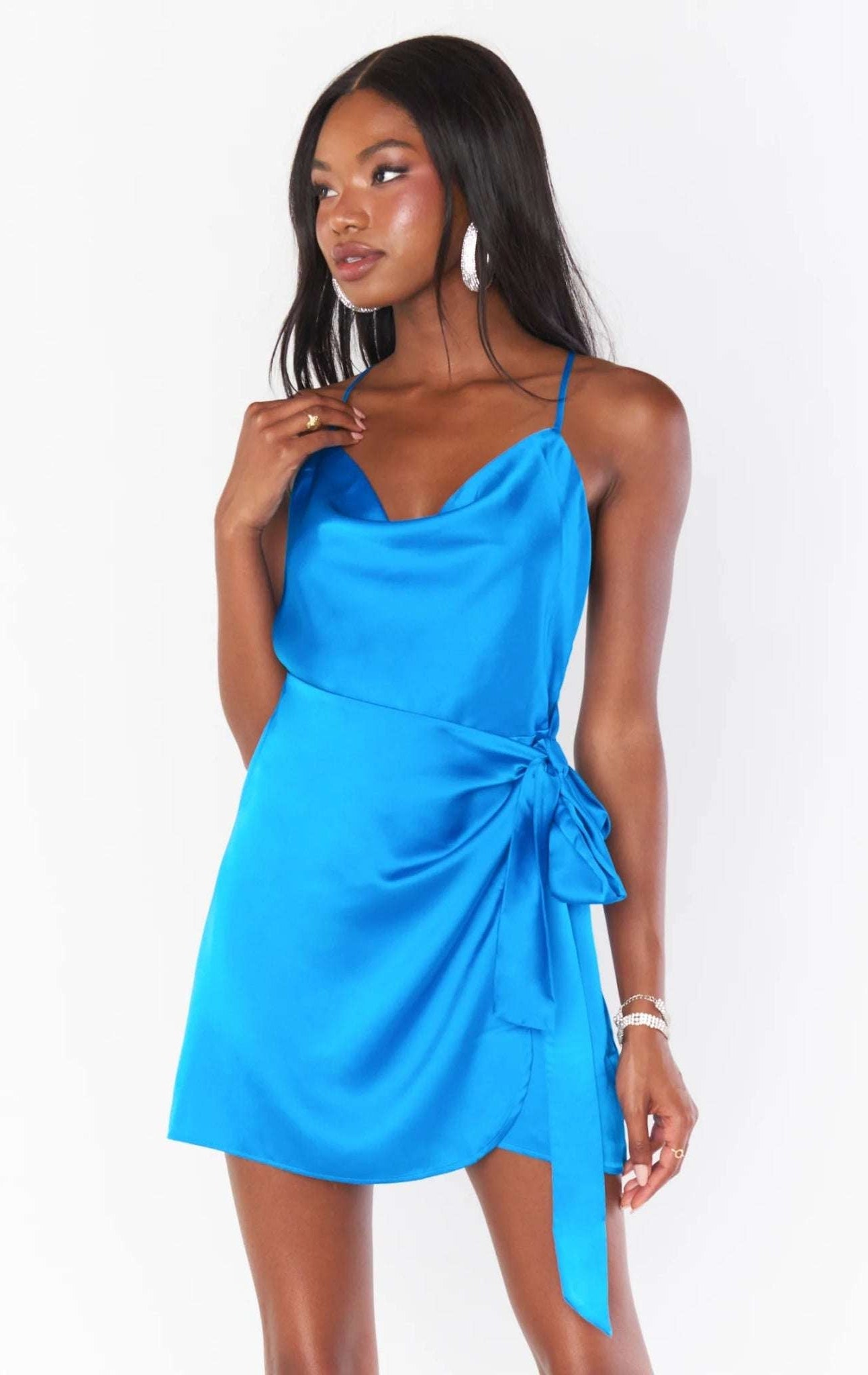 Shop Show Me Your Mumu Show Me Your Mumu Eve Blue Satin Mini Dress Party Dress for women – premium loungewear and festival fashion at Spoiled Brat
