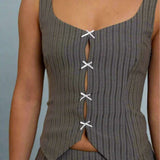 Daisy Street Stipe Bow Keyhole Detail Top Vest Top by Daisy Street as seen on celebrities