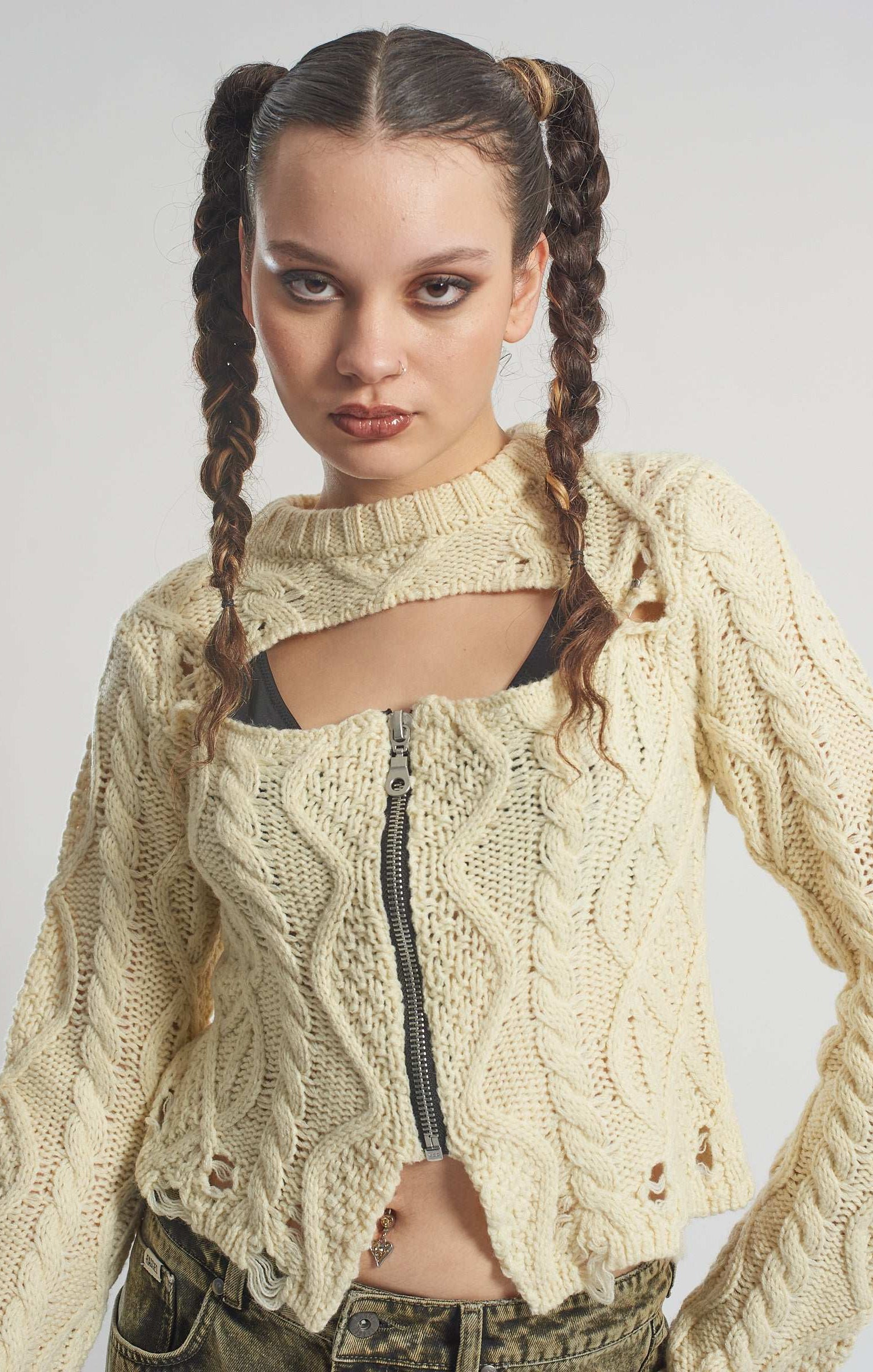 The Ragged Priest Saint Zip Cable Knit Jumper Knit Jumper by The Ragged Priest as seen on celebrities
