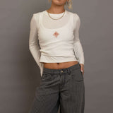 Daisy Street Double Layered Top with Embroidery Long Sleeved Top by Daisy Street as seen on celebrities