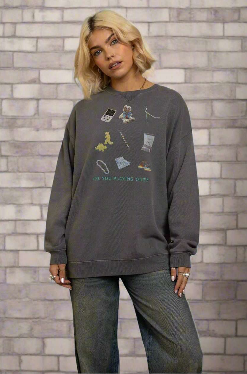 Daisy Street Playing Out Oversized Sweatshirt Sweater by Daisy Street as seen on celebrities