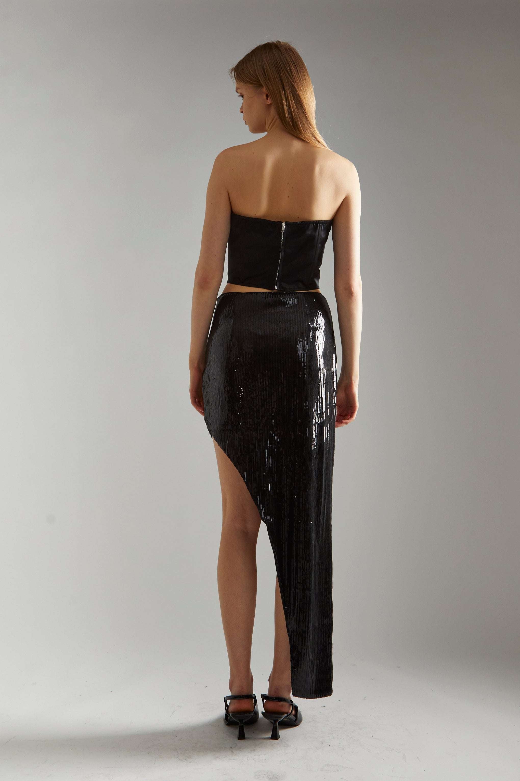 Glamorous Black-Satin Rhinestone-Flower Strapless Top Corset by Glamorous as seen on celebrities