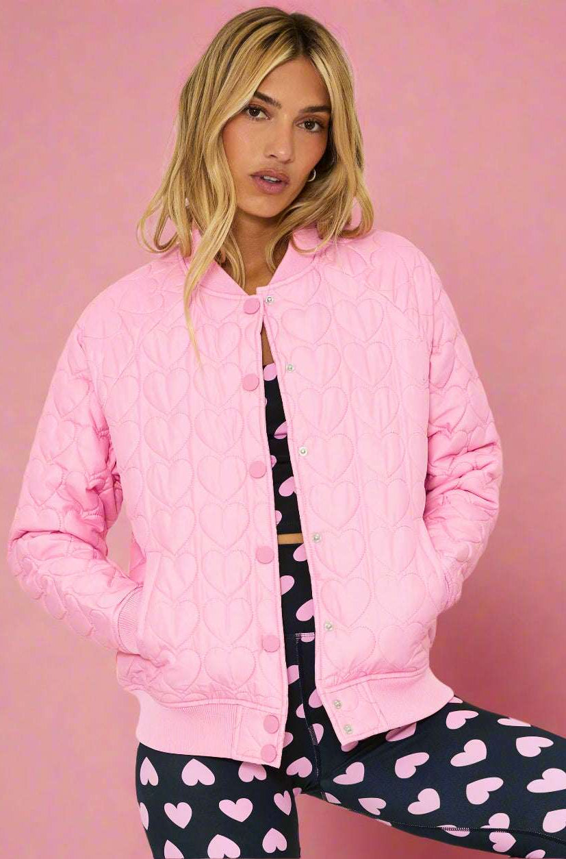 Beach Riot Flight Jacket Prism Pink Heart Jacket by Beach Riot as seen on celebrities