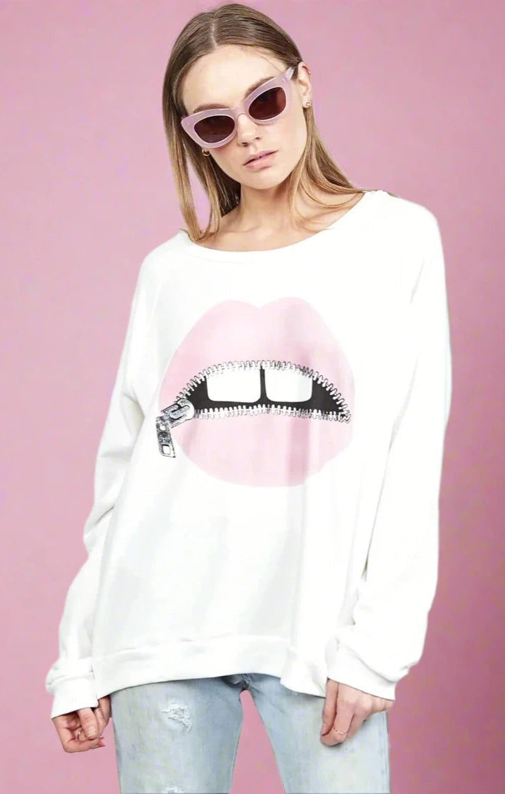 Lauren Moshi Noleta Zipper Mouth Sweatshirt Sweater by Lauren Moshi as seen on celebrities